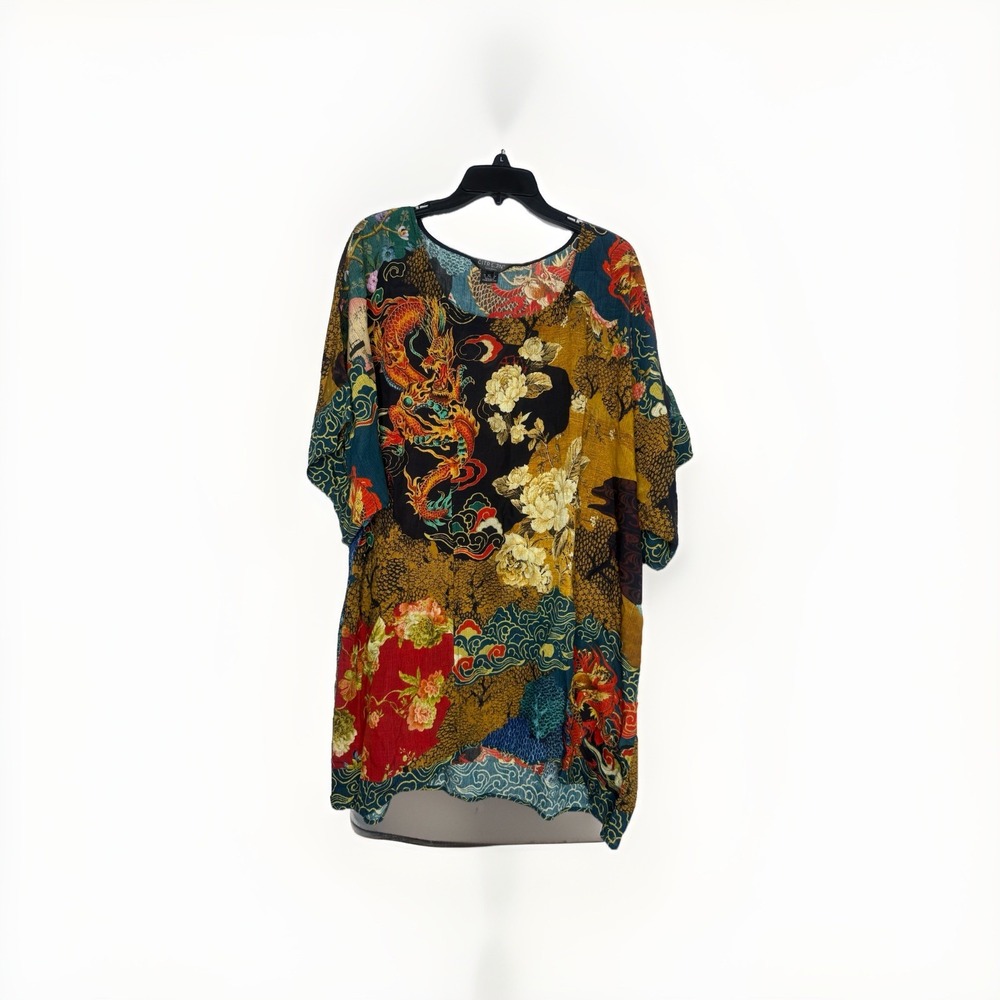 Citron Santa Monica Blouse Womens XL Dragon Tunic Lagenlook Oriental Floral